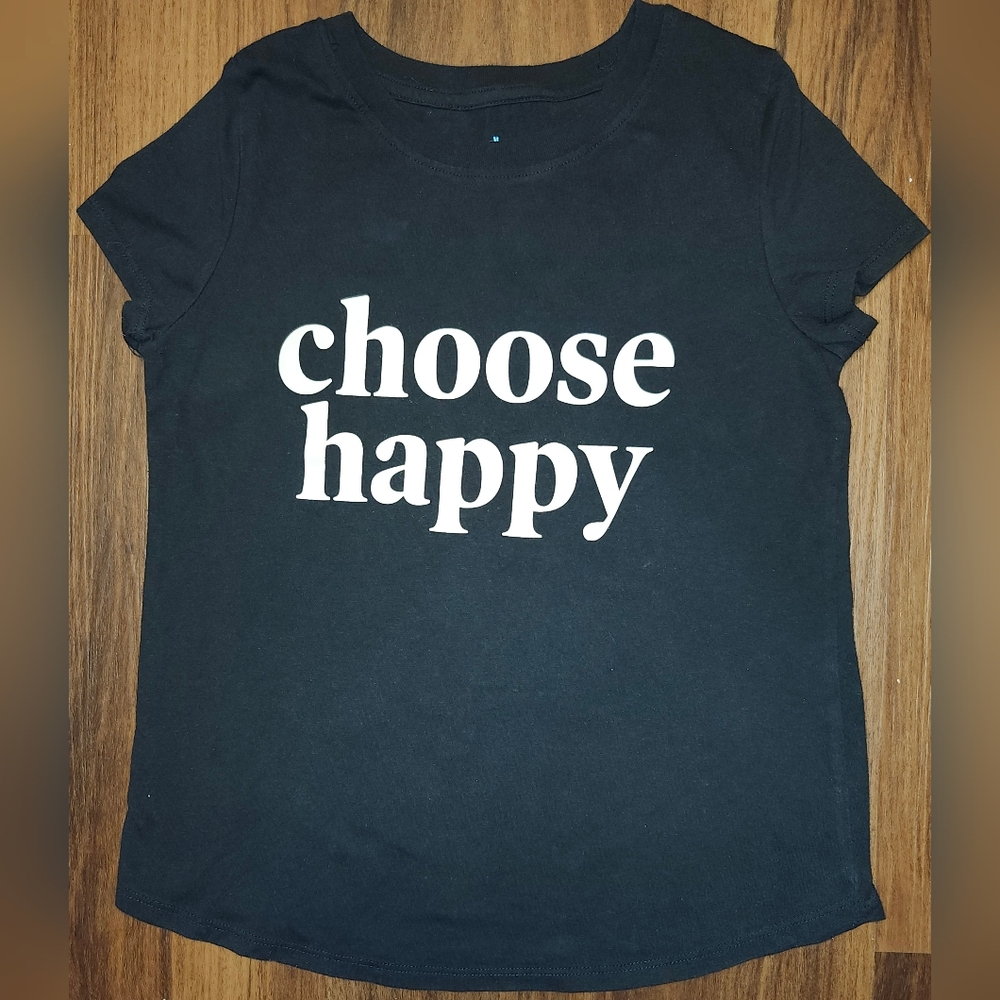 NWOT Girls Sz L Good Vibes Family Fun Black "Choose Happy" T-Shirt - RARE FIND!